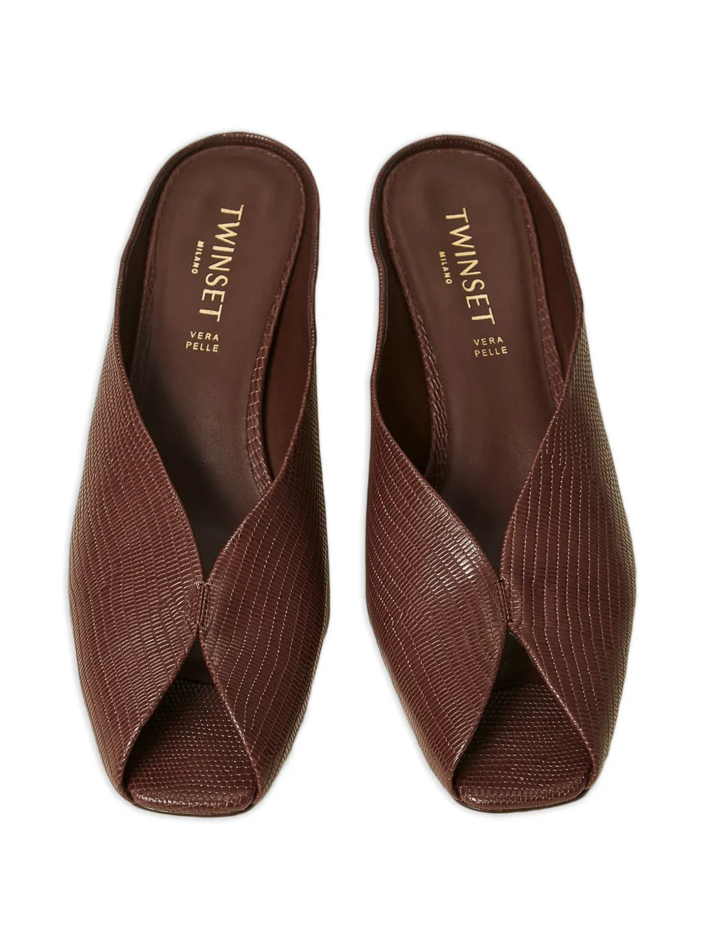 TWINSET Leren sandalen met reliëf en hak Bruin