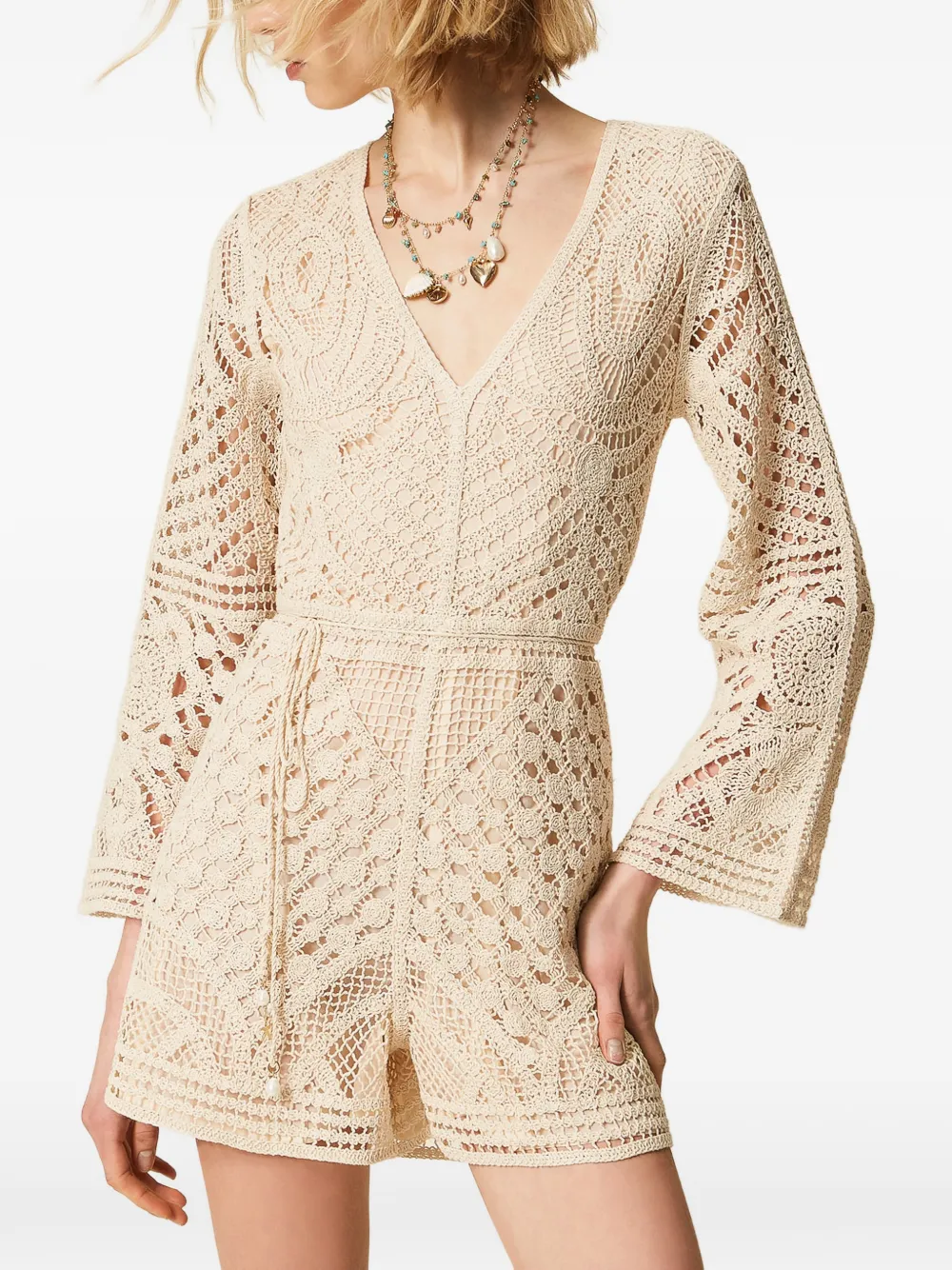  Twinset Crochet-knit Playsuit - White 