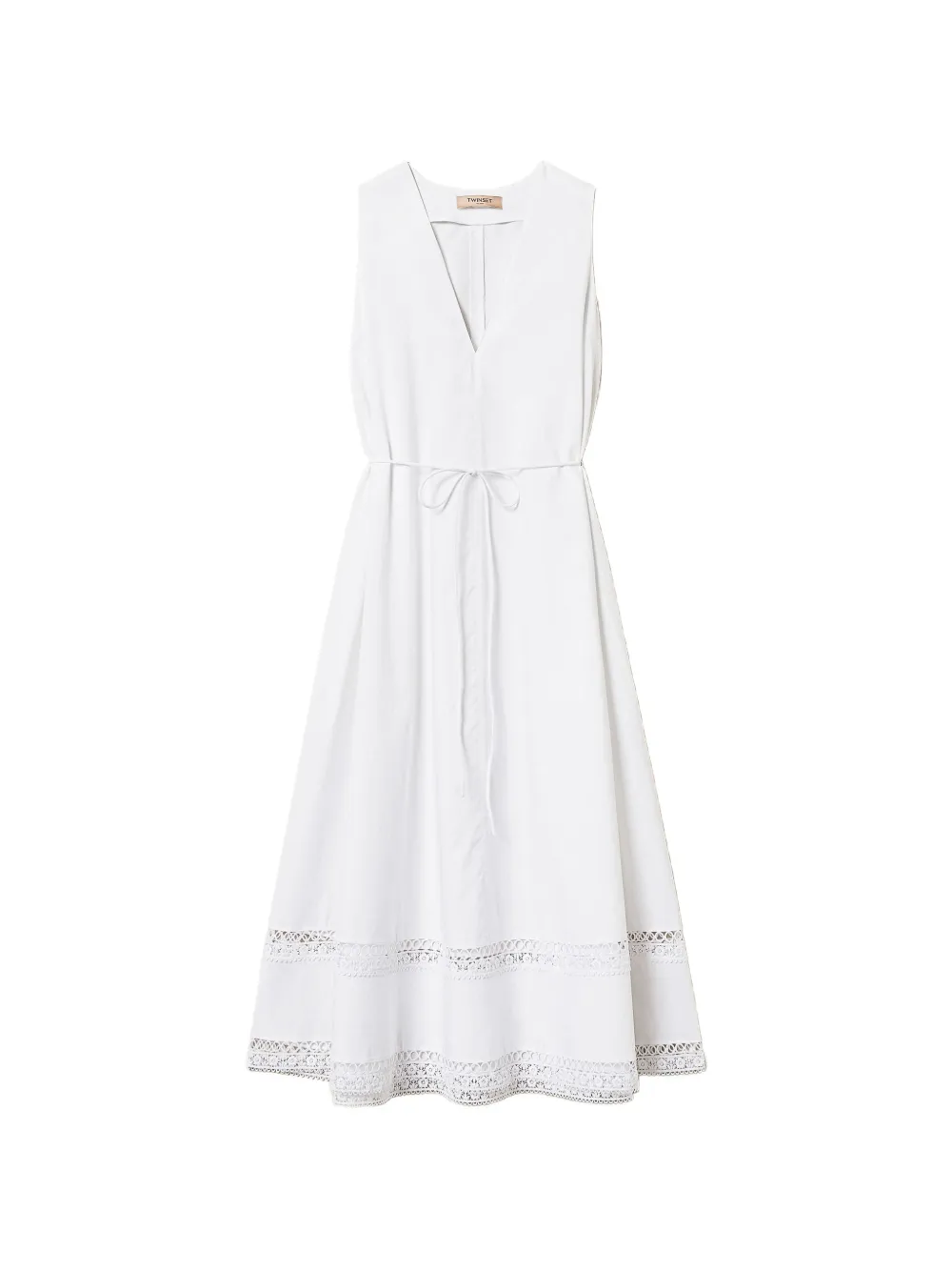 TWINSET lace-trimmed V-neck midi dress - Bianco