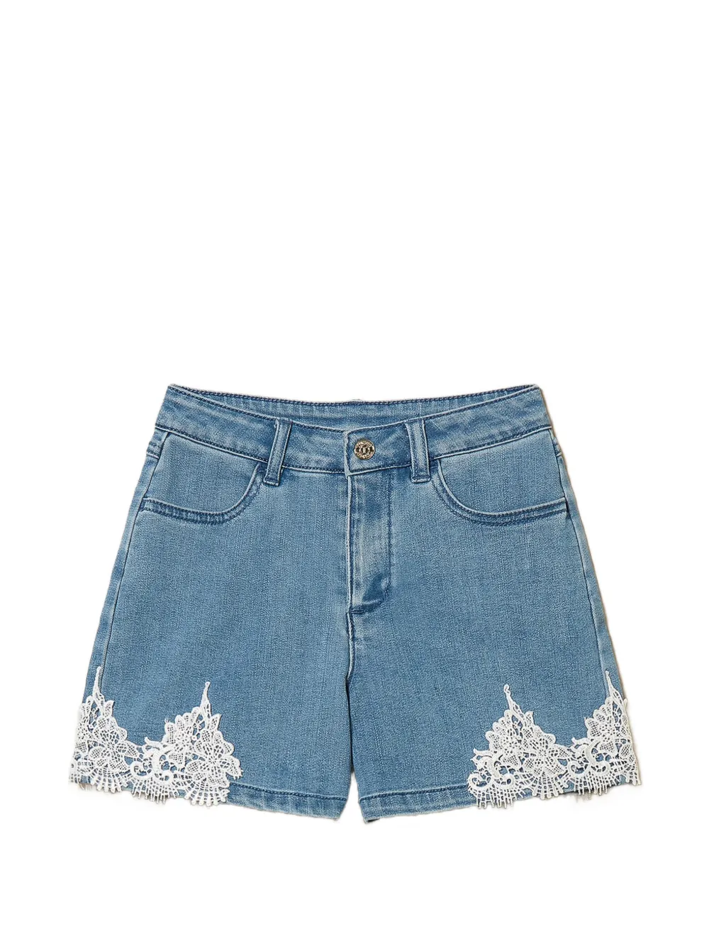 TWINSET Kids lace-detail denim shorts - Blu