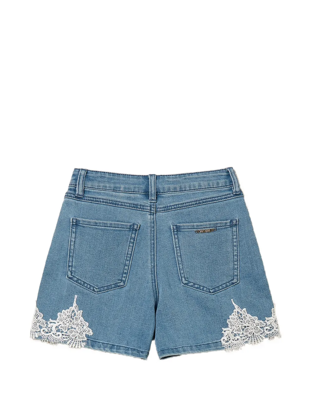 TWINSET Kids Spijkershorts met kanten detail Blauw