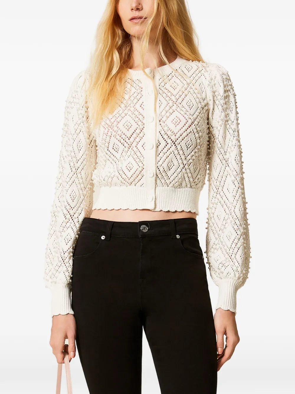 TWINSET Vest met diamantpatroon en imitatieparel Wit