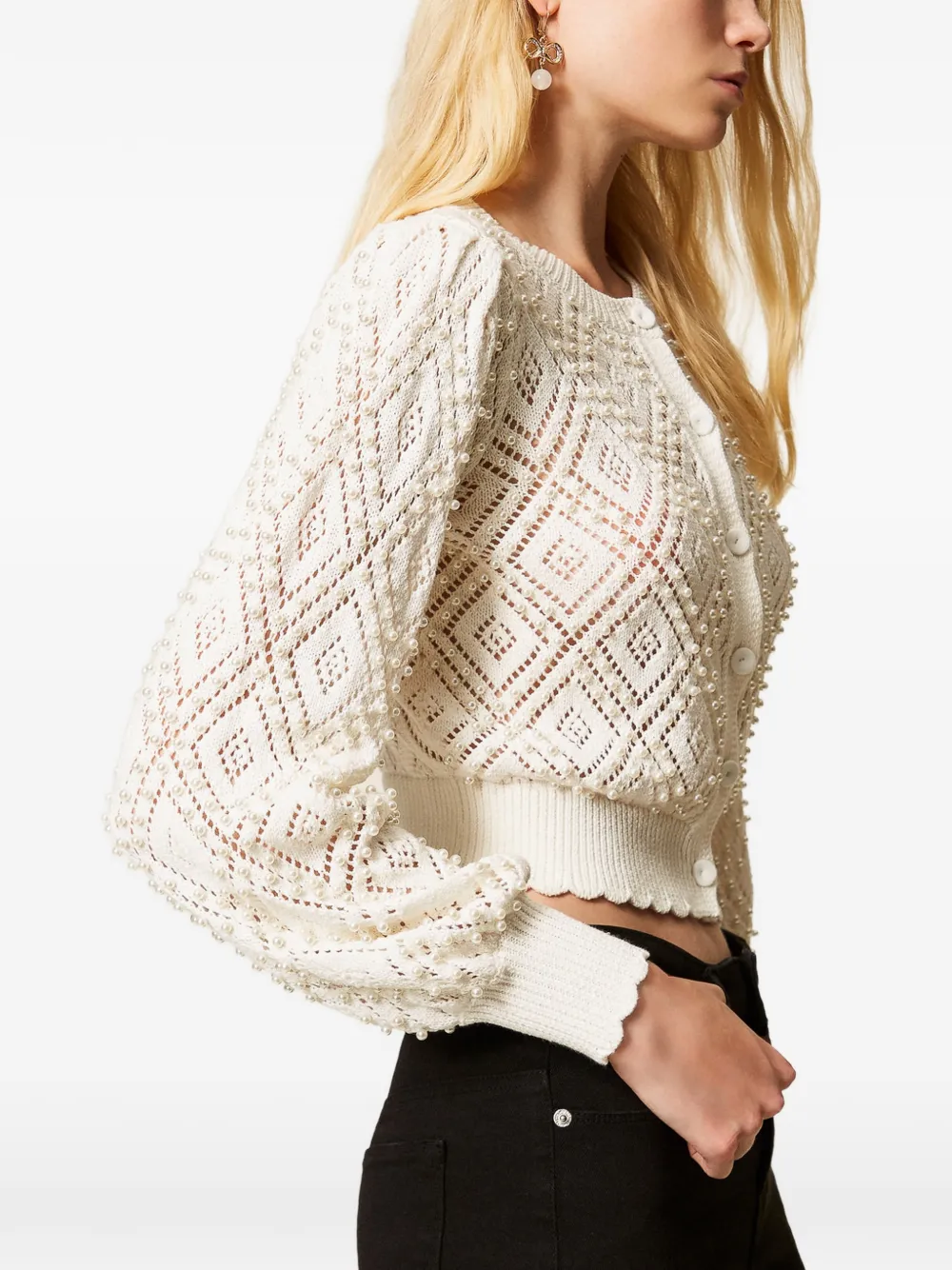 TWINSET Vest met diamantpatroon en imitatieparel Wit