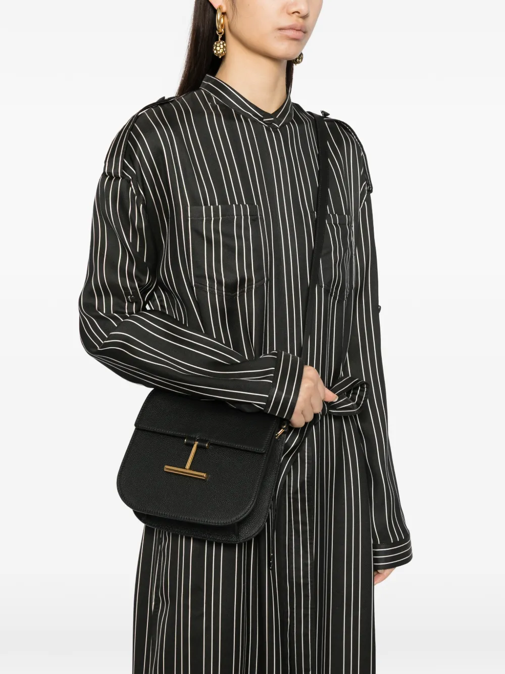 Tom Ford Tara Mini Leather Shoulder Bag Chain In Black