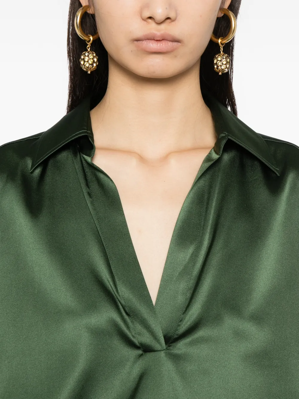 Tom Ford Logo-embroidered Satin Tunic In Green