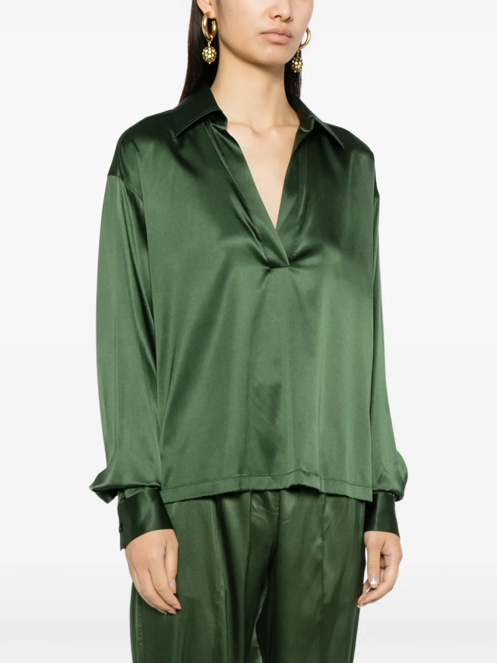 Tom Ford Logo-embroidered Satin Tunic In Green