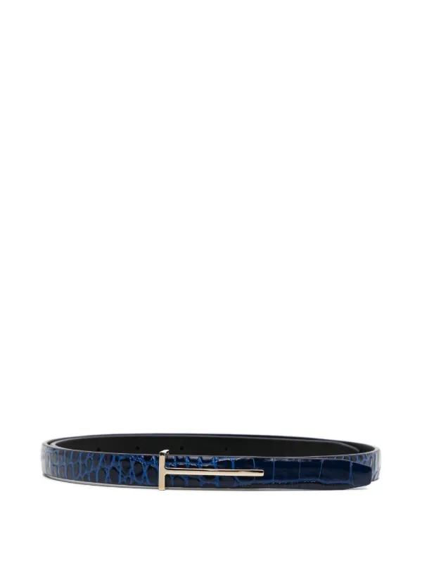 Tom Ford Crocodile-effect Buckle Belt in Blue