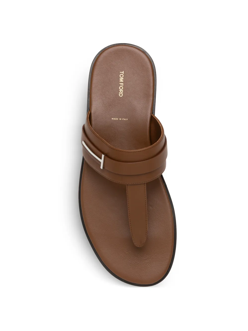 TOM FORD Leren teenslippers met logo Bruin