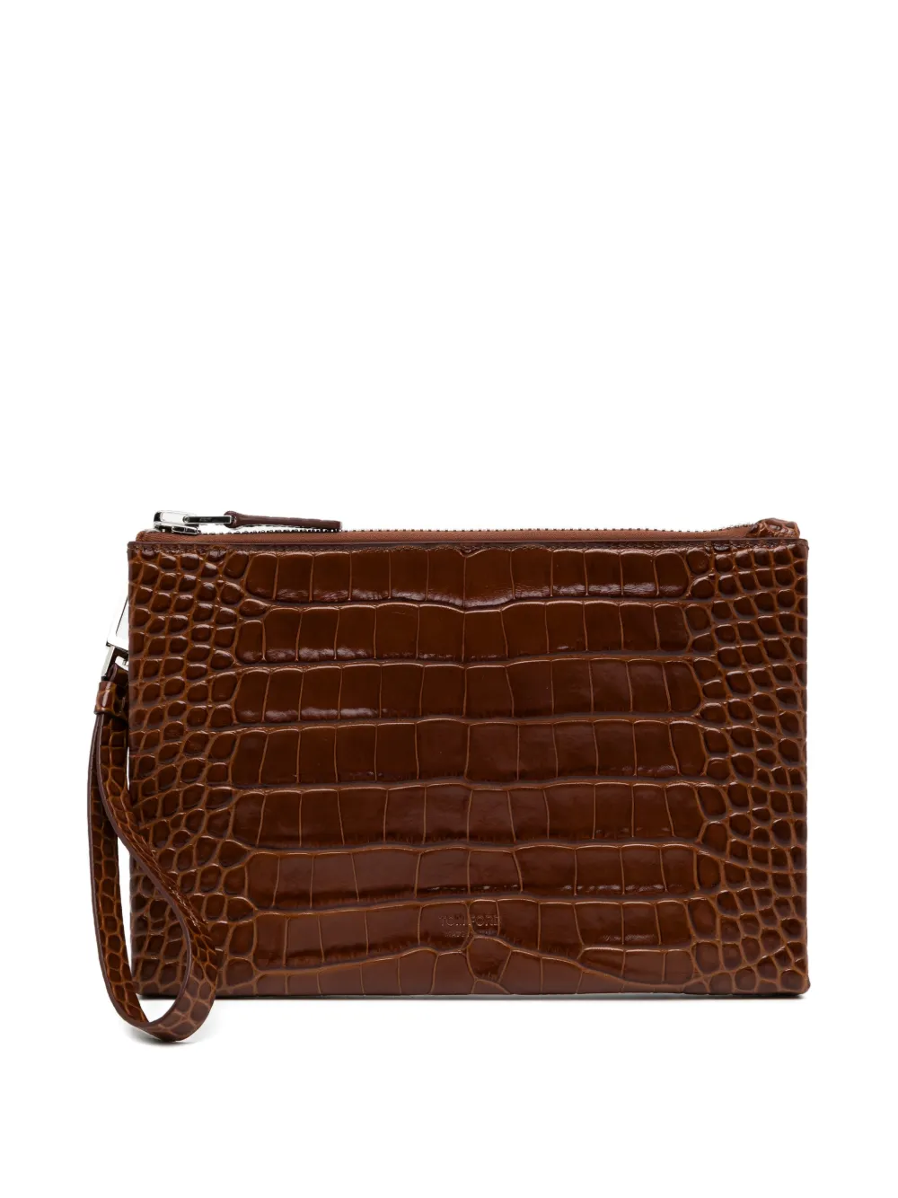 TOM FORD crocodile-effect zip clutch bag - Marrone