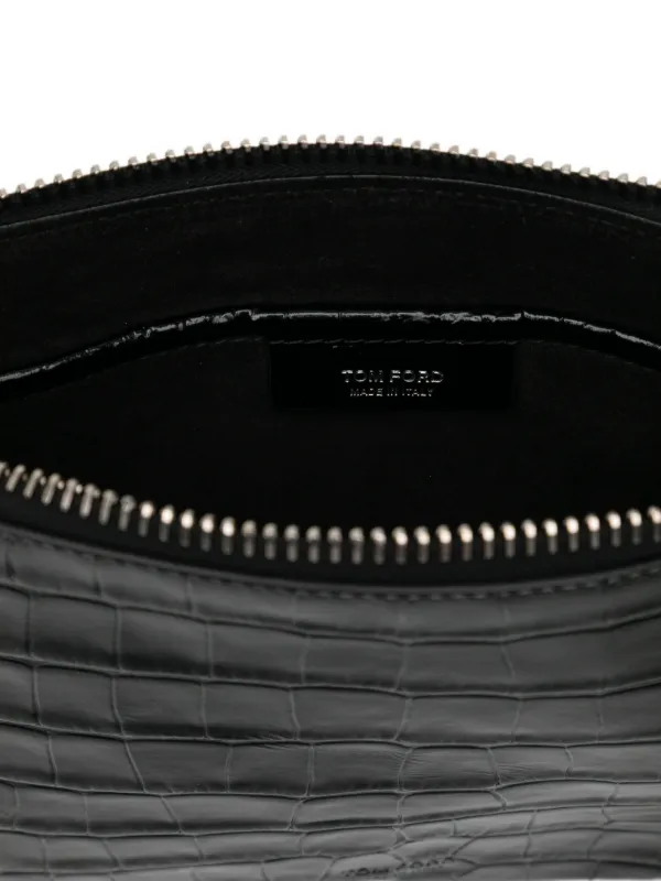 TOM FORD crocodile-effect Zip Clutch Bag | Black | FARFETCH