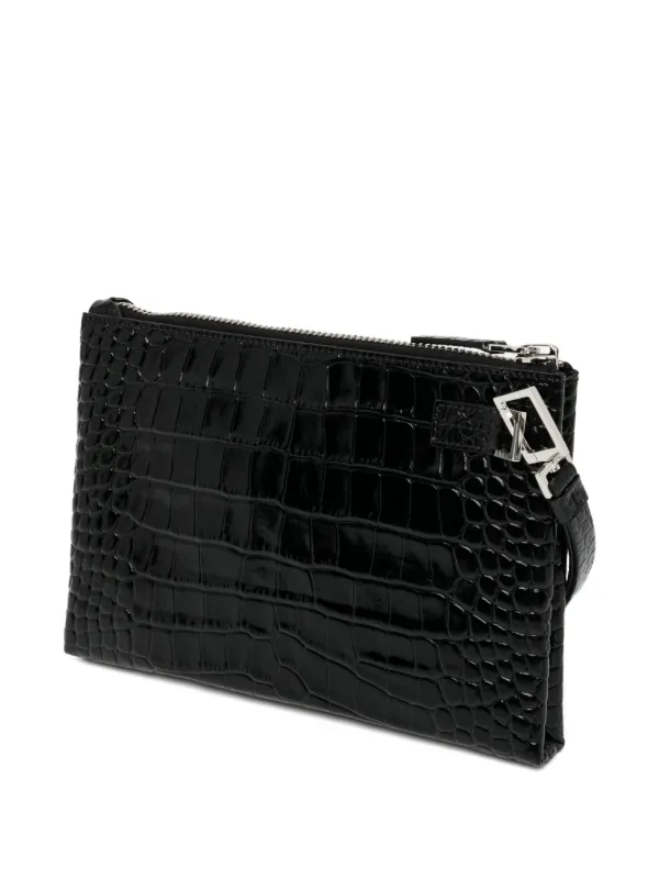 TOM FORD crocodile-effect Zip Clutch Bag | Black | FARFETCH