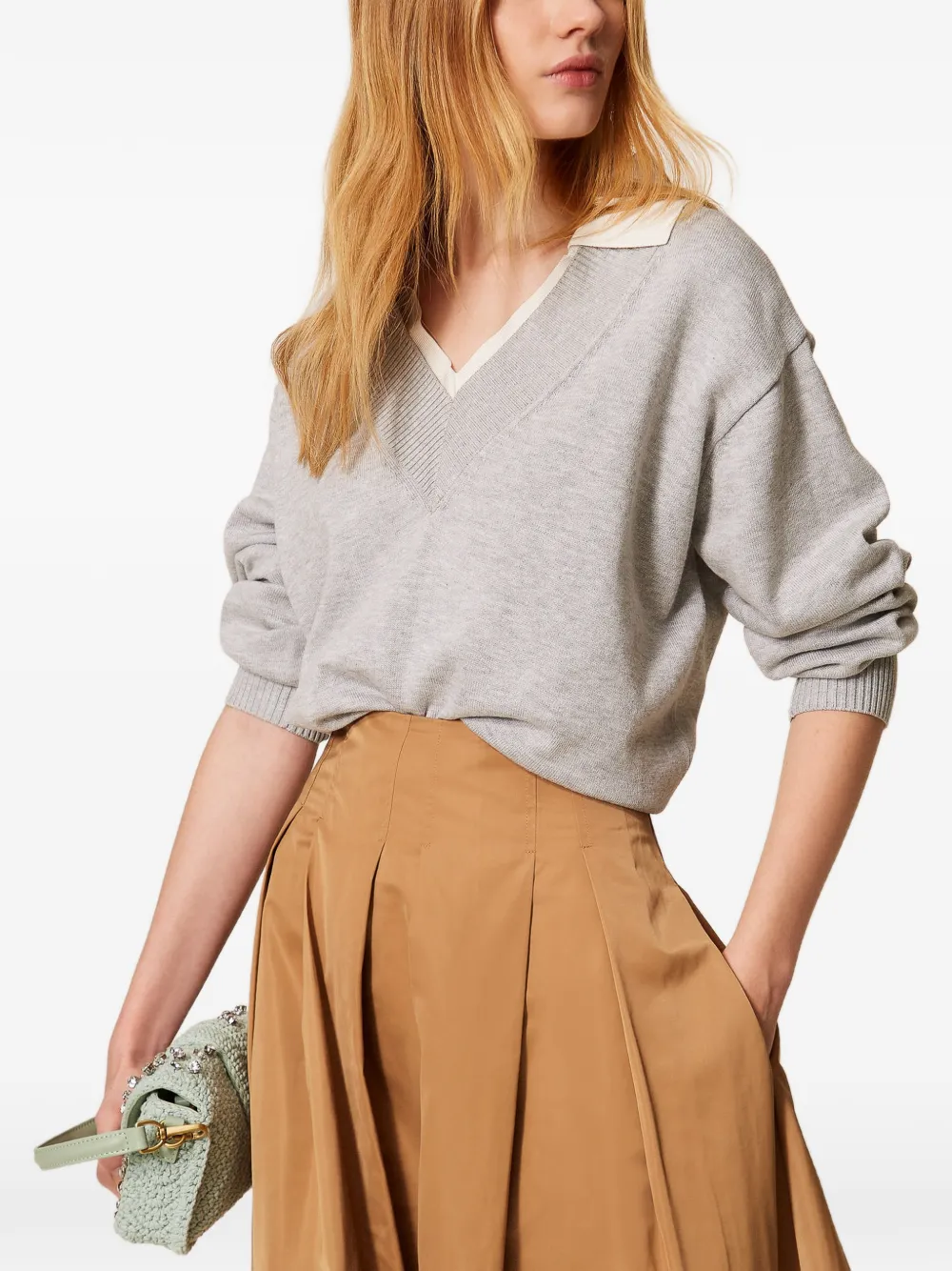 TWINSET Trui met wingtip kraag Grijs