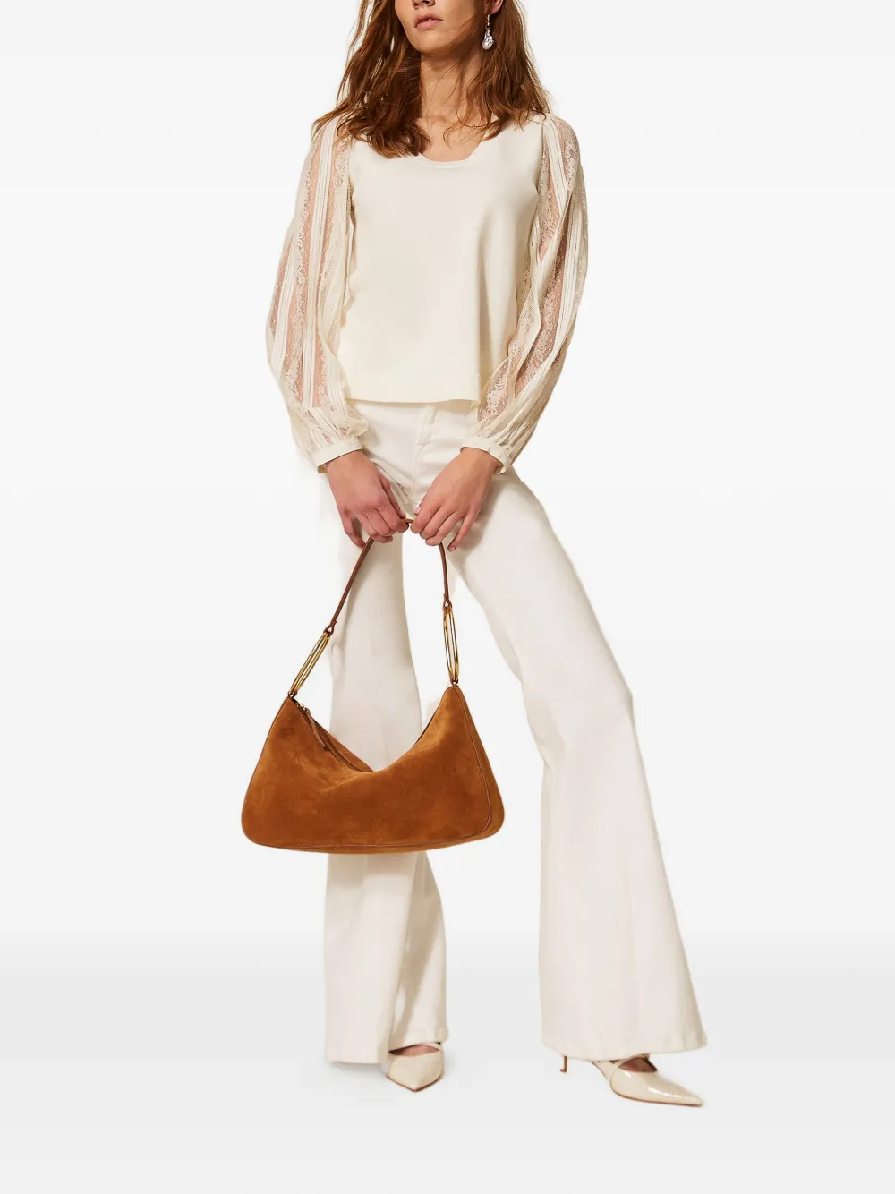 TWINSET lace-sleeves blouse - Beige