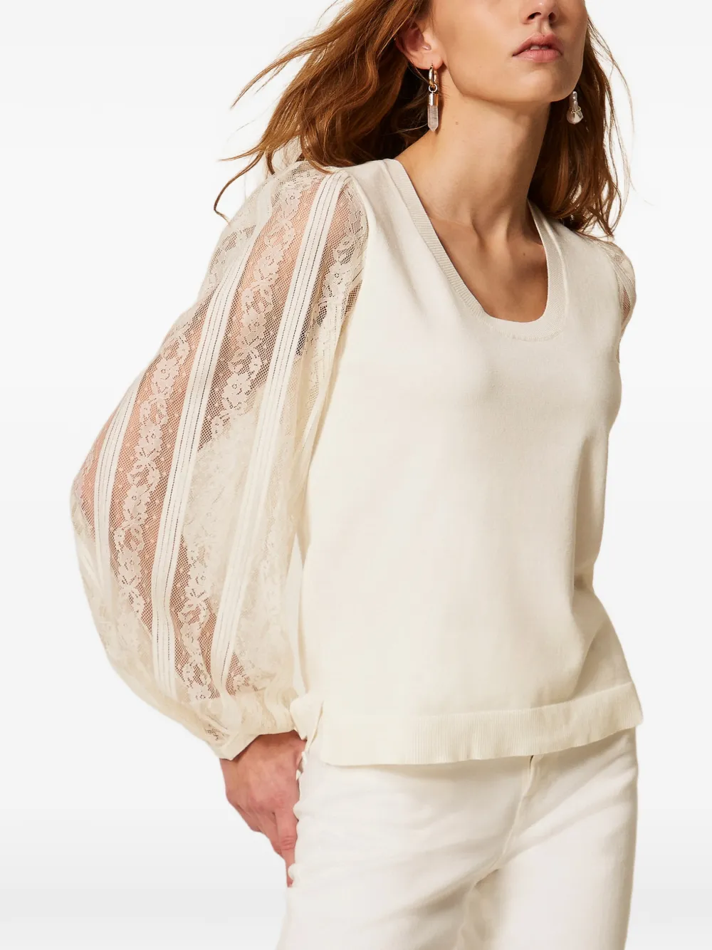 TWINSET Trui met kanten mouwen Beige