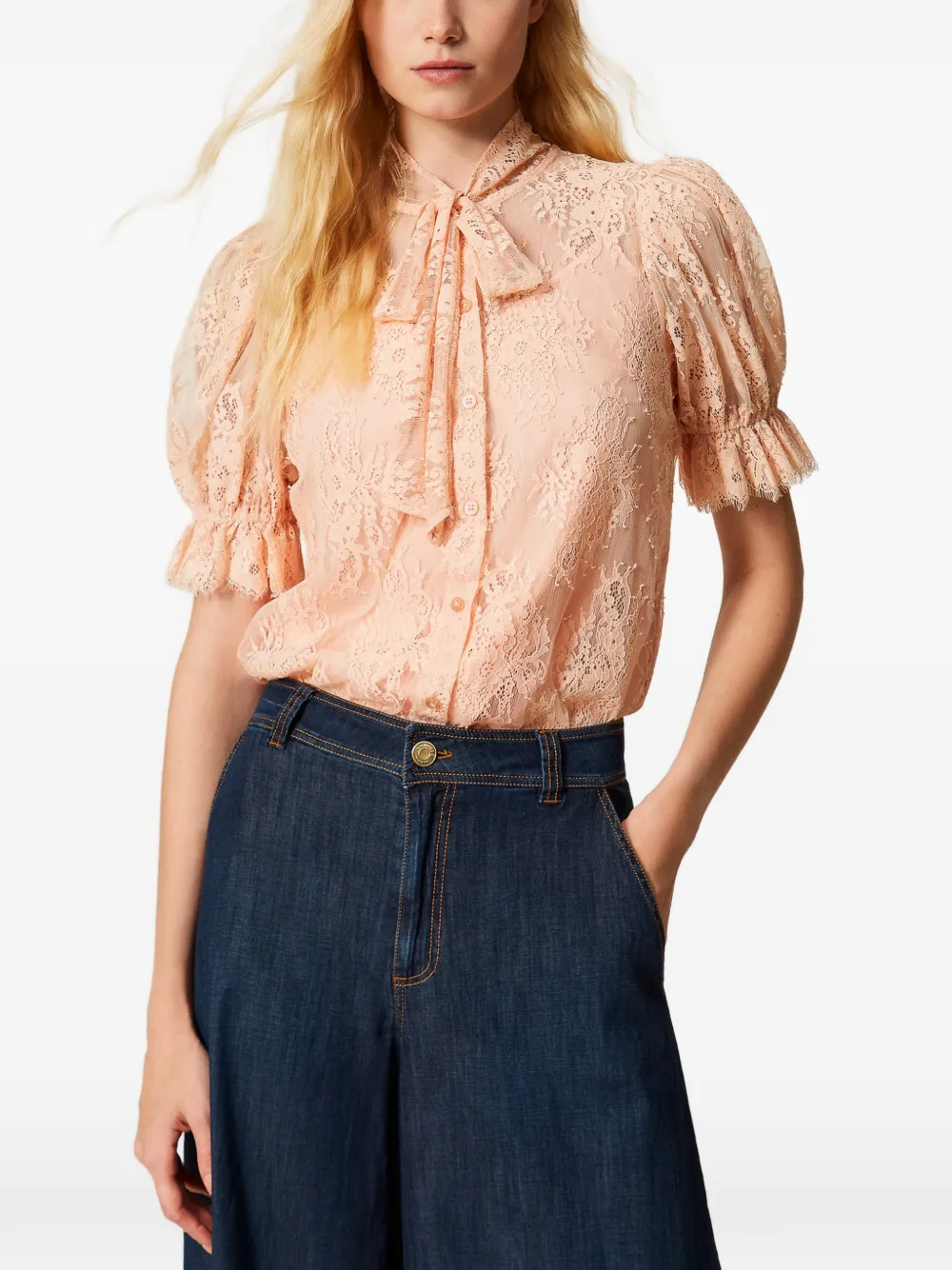 TWINSET Blouse met strik van kant Roze