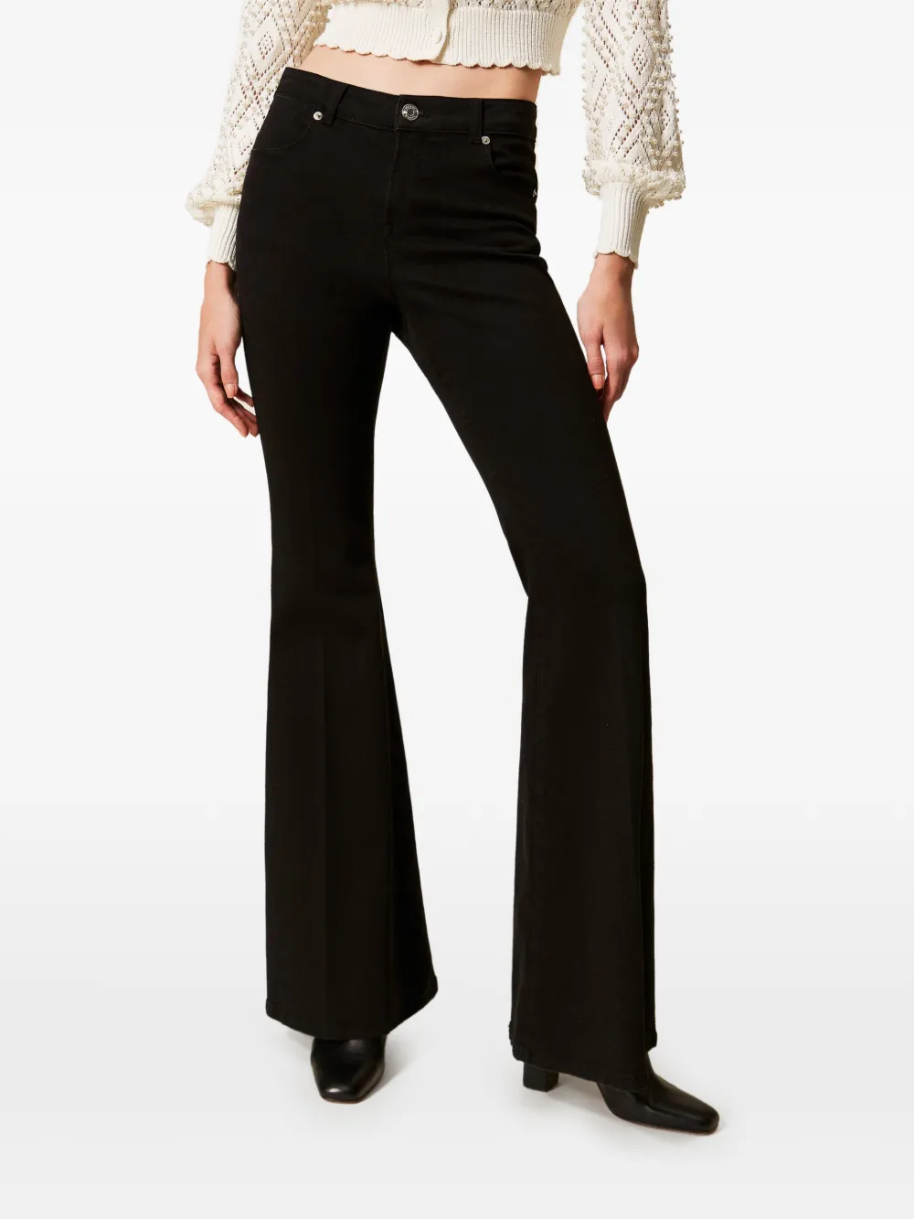 TWINSET Katoenen flared broek Zwart