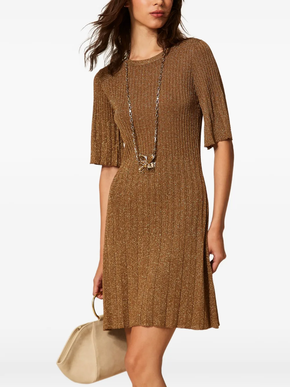TWINSET Gebreide lurex mini-jurk Bruin