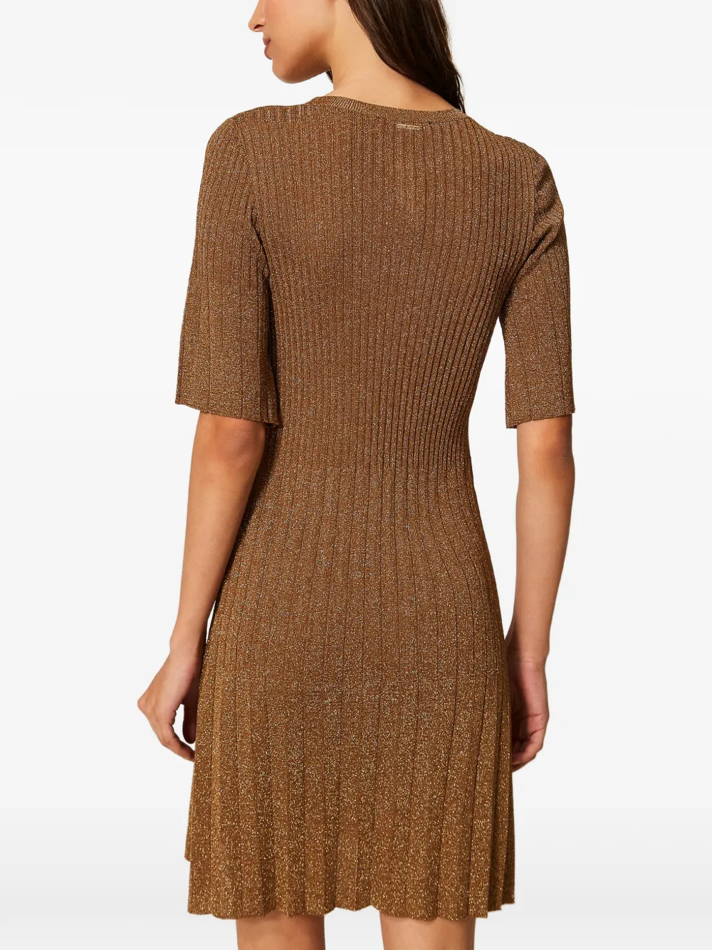 TWINSET Gebreide lurex mini-jurk Bruin