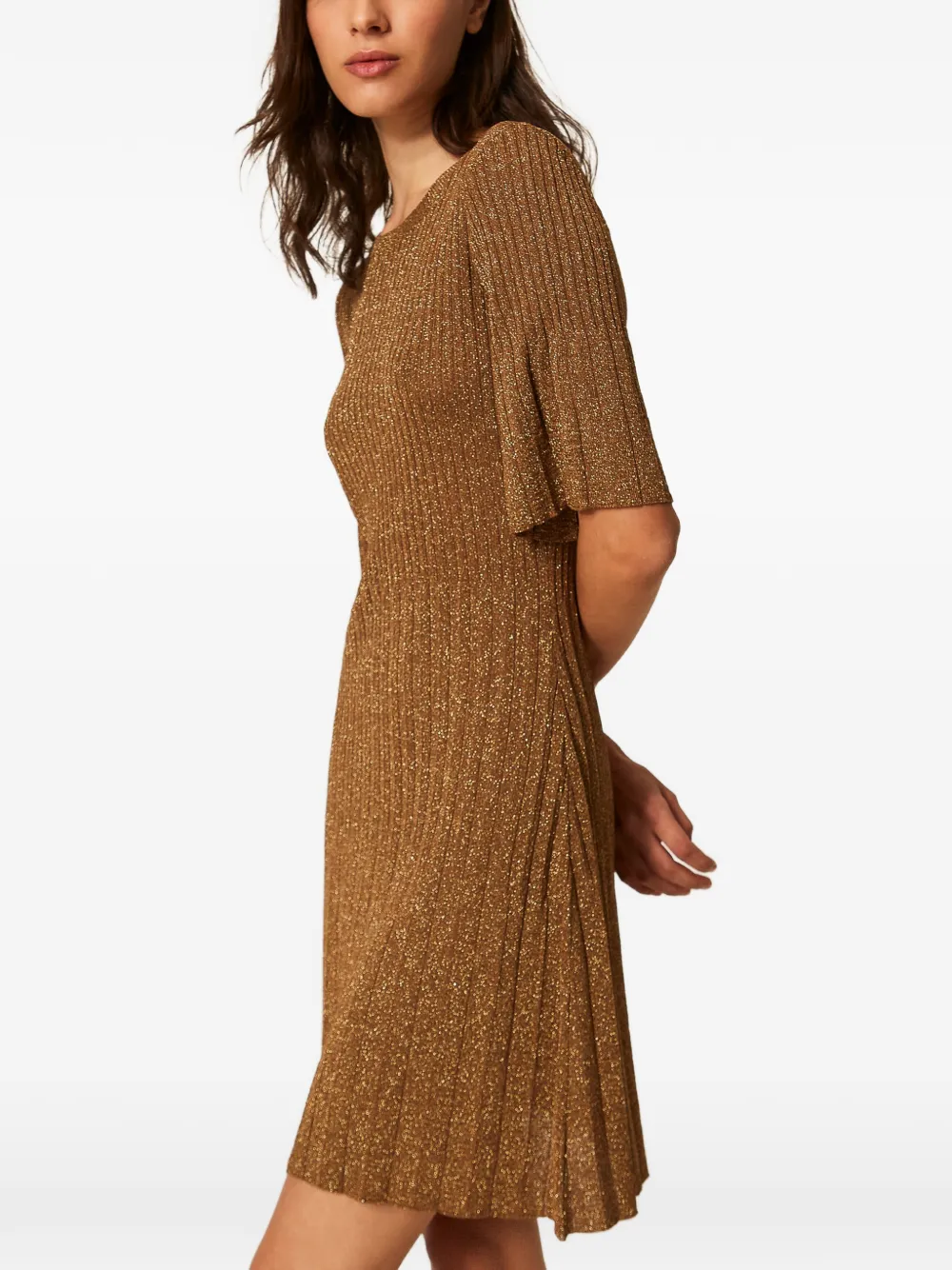 TWINSET Gebreide lurex mini-jurk Bruin