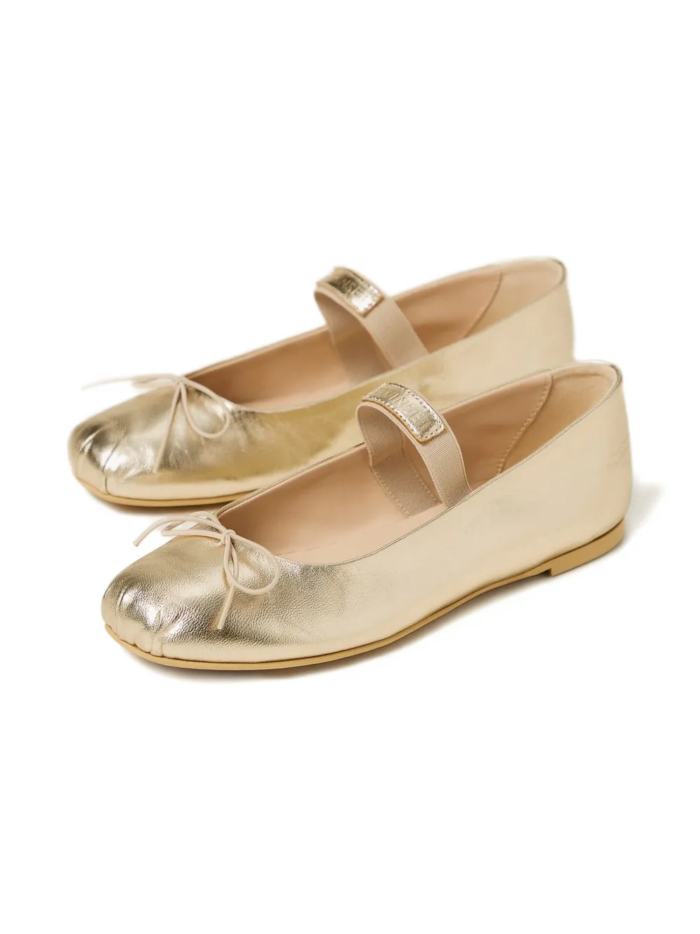 TWINSET Kids Mary Jane leren ballerina's met strikdetail Goud