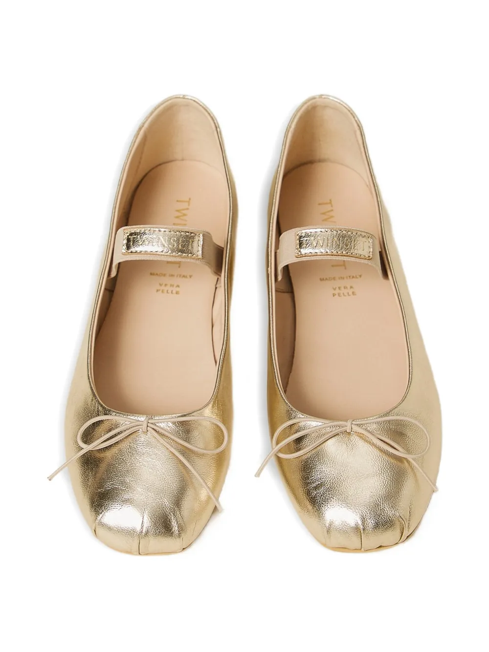 TWINSET Kids Mary Jane leren ballerina's met strikdetail Goud