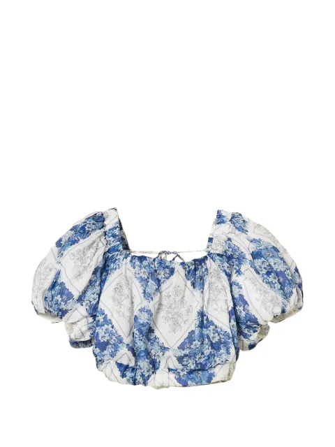 TWINSET blusa corta de ramio con estampado floral