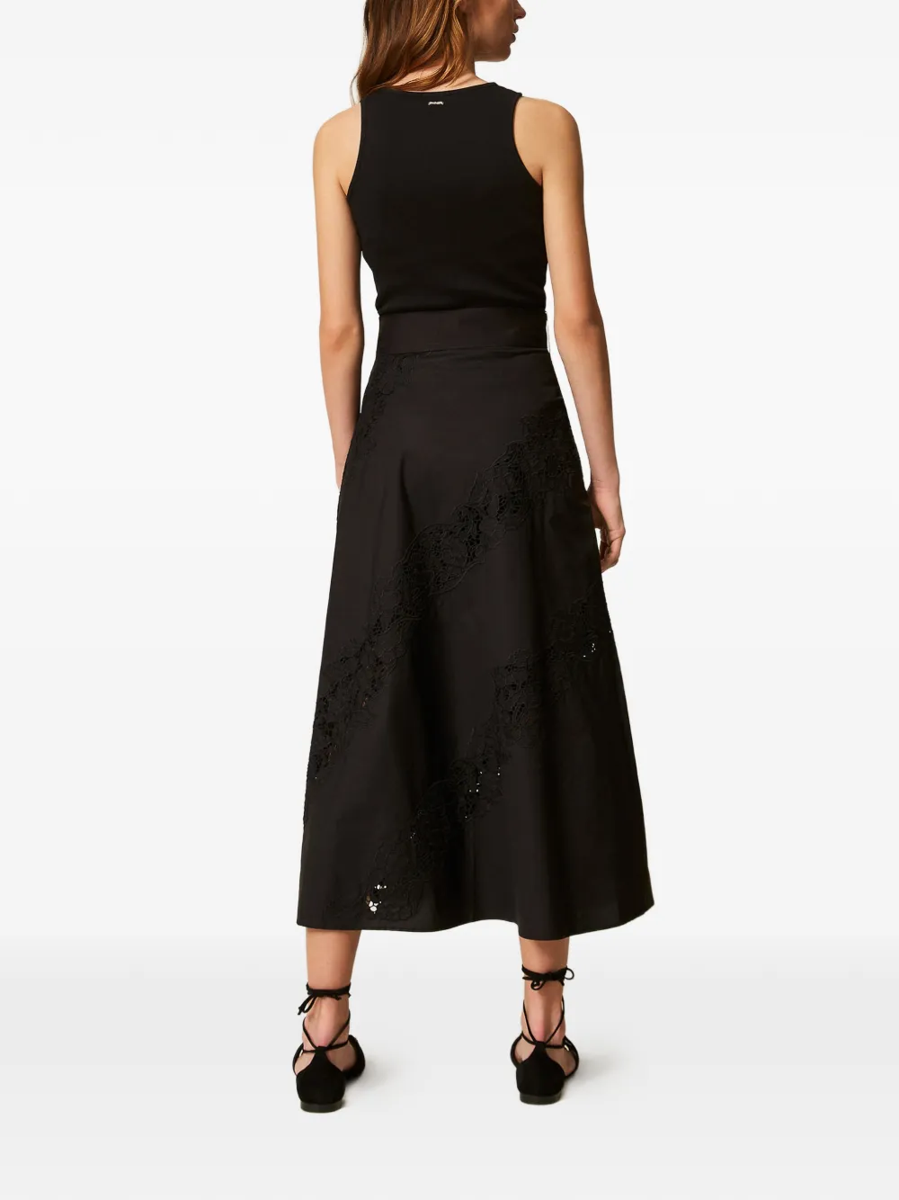  Twinset Lace Belted Midi Skirt - Black 