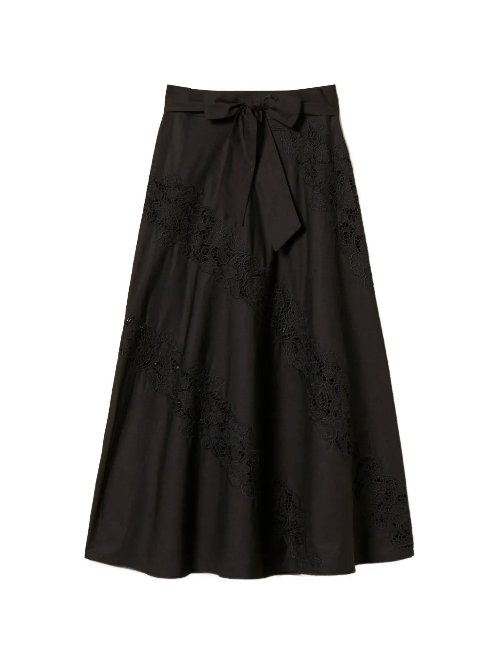 TWINSET Midi-rok met ceintuur en kant Zwart