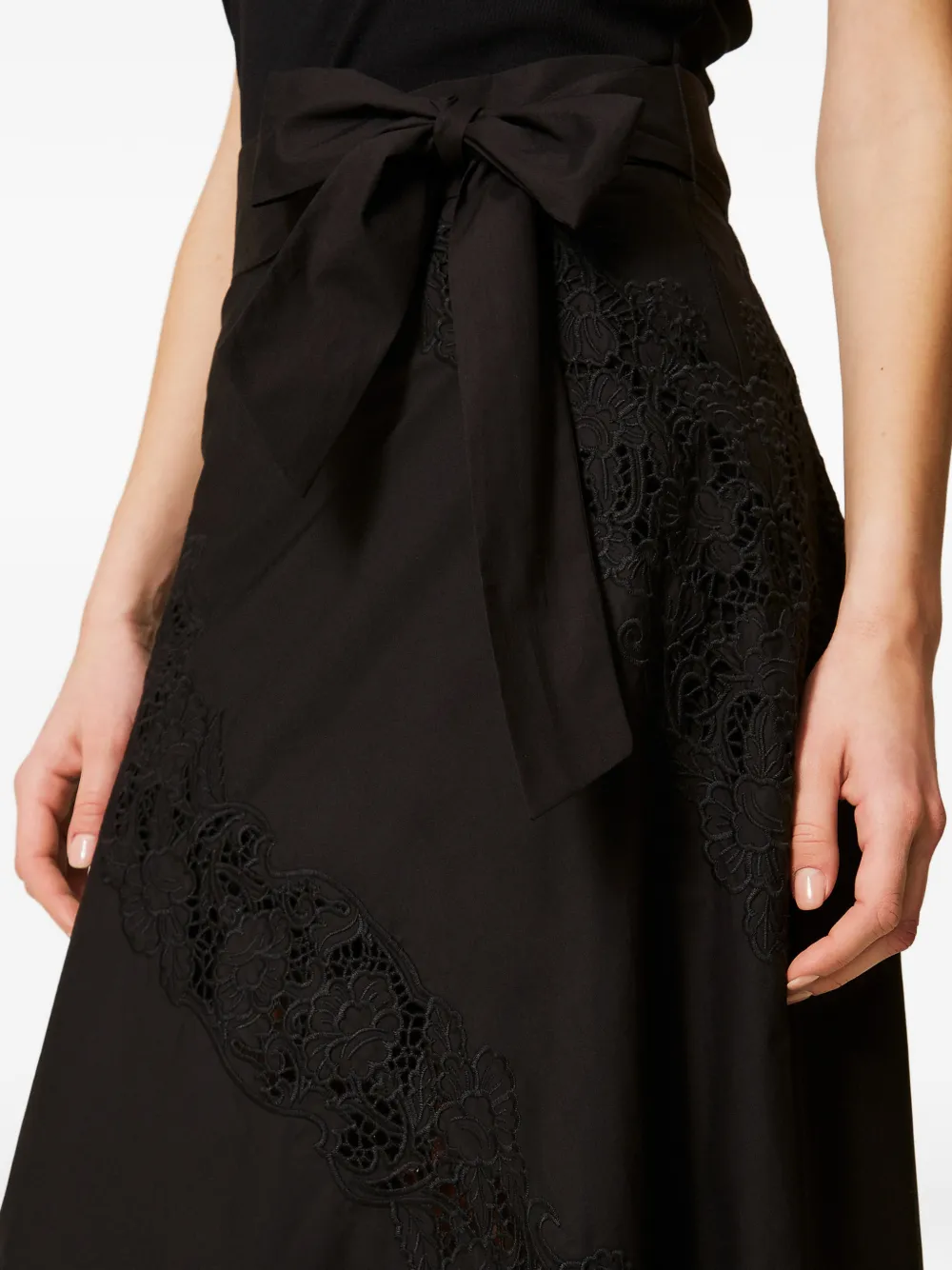 TWINSET Midi-rok met ceintuur en kant Zwart