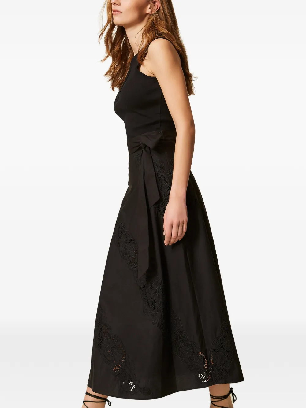  Twinset Lace Belted Midi Skirt - Black 