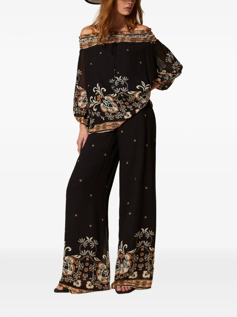  Twinset Printed Off-shoulder Blouse - Black 