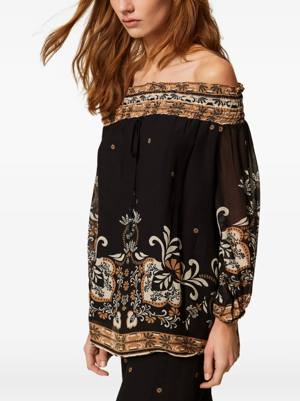 TWINSET Off-shoulder blouse met print Zwart