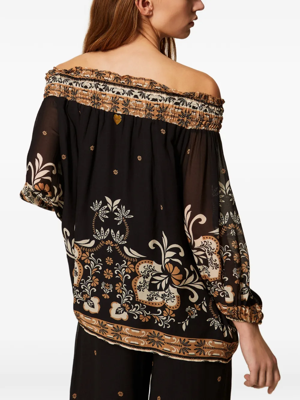 TWINSET Off-shoulder blouse met print Zwart