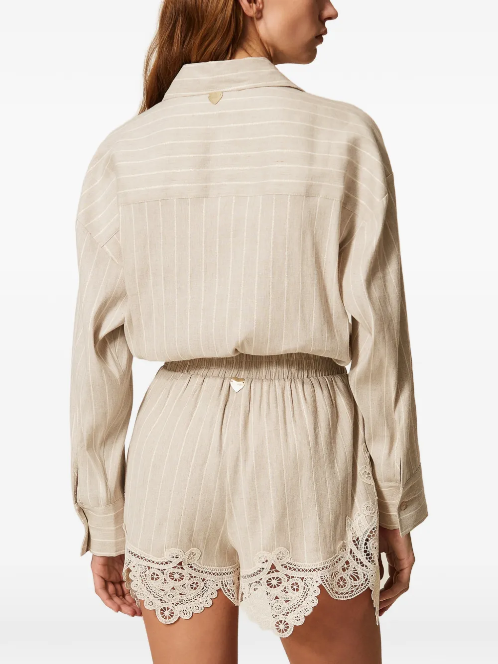 TWINSET Gestreepte shorts met kante ndetail Beige