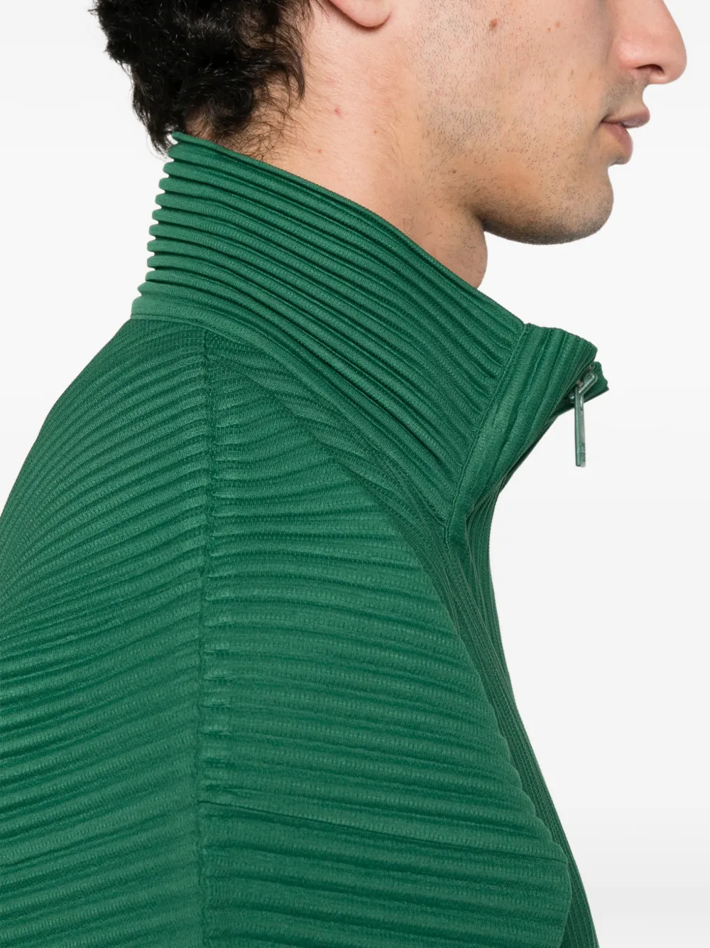 Homme Plissé Issey Miyake Geplooide jas met rits Groen