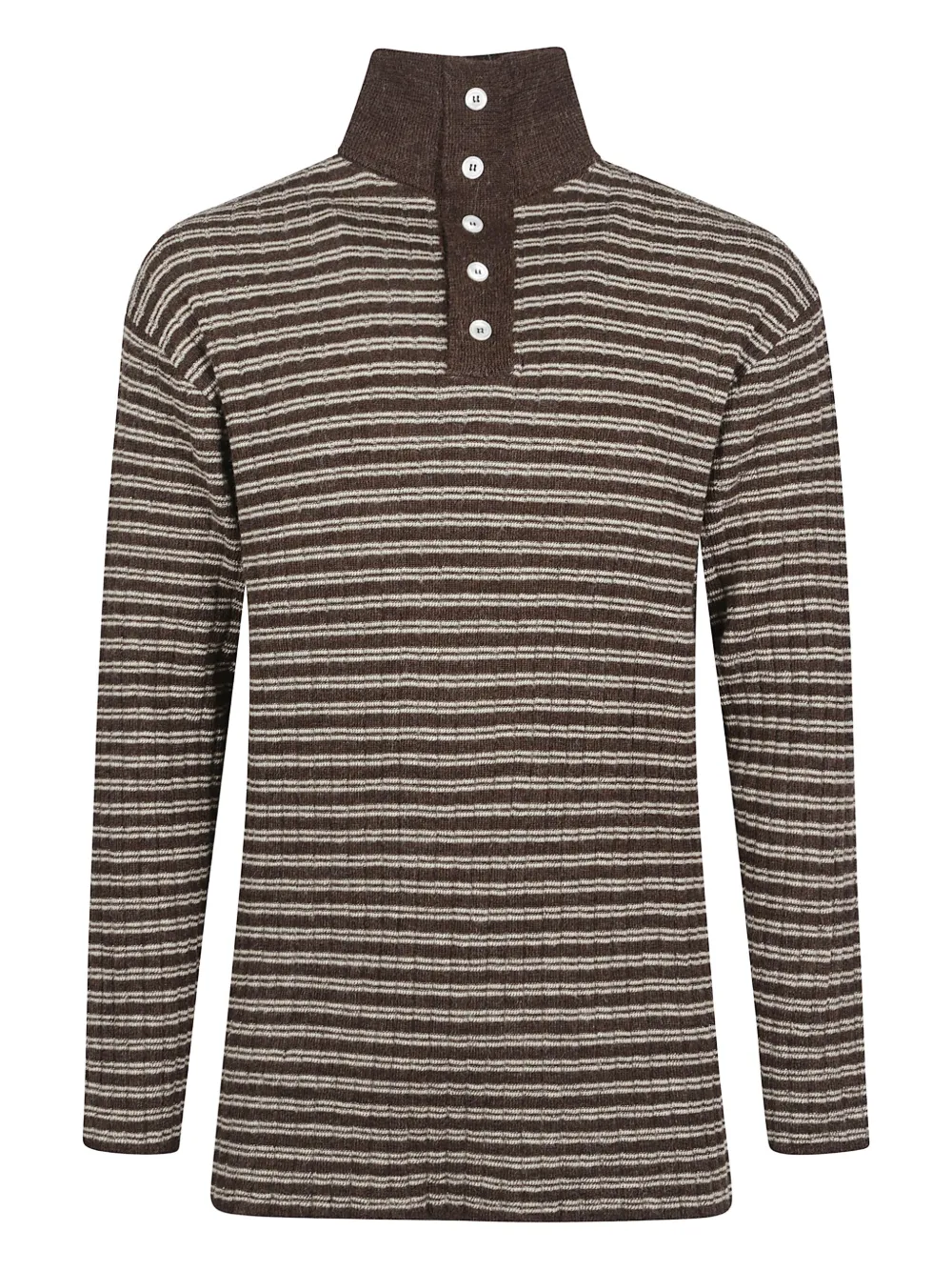 Namacheko striped buttoned highneck luther sweater | Brown | Image 1