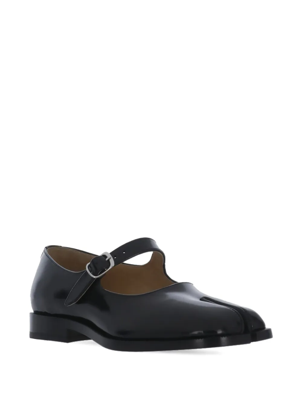 Maison Margiela Tabi Buckle Leather Flat Shoes In Black