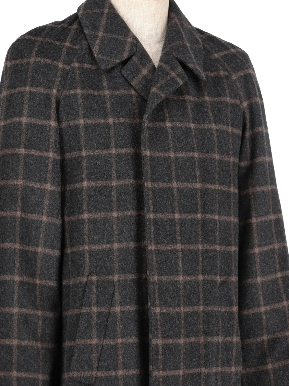 VINTAGE Pre-owned Checked Notched-collar Wool Coat In Gray