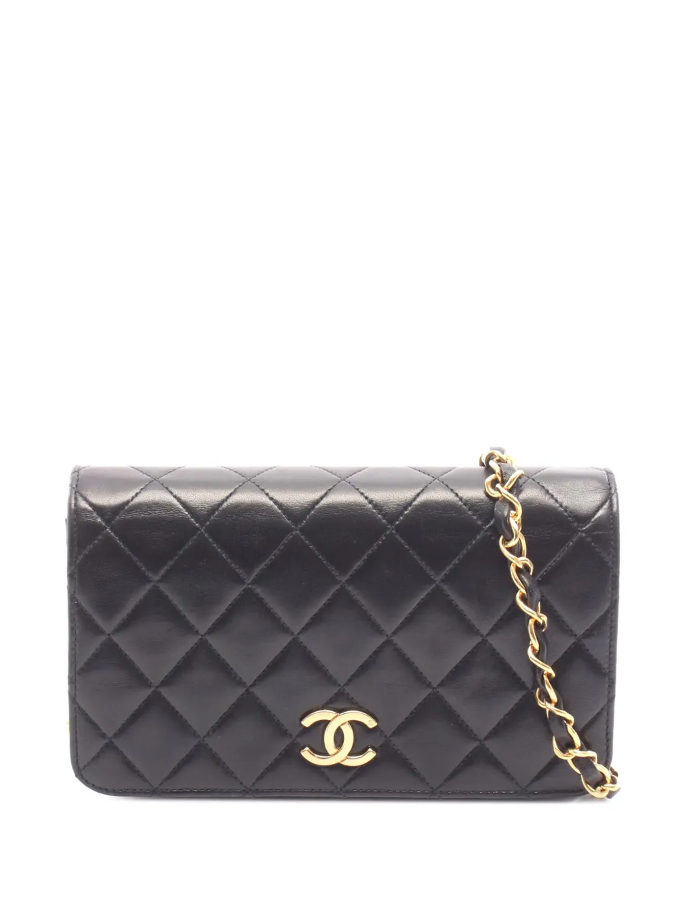 Pre-owned Chanel 1991-1994 Mini Cc Quilted Lambskin Full Flap Crossbody Bag In Black