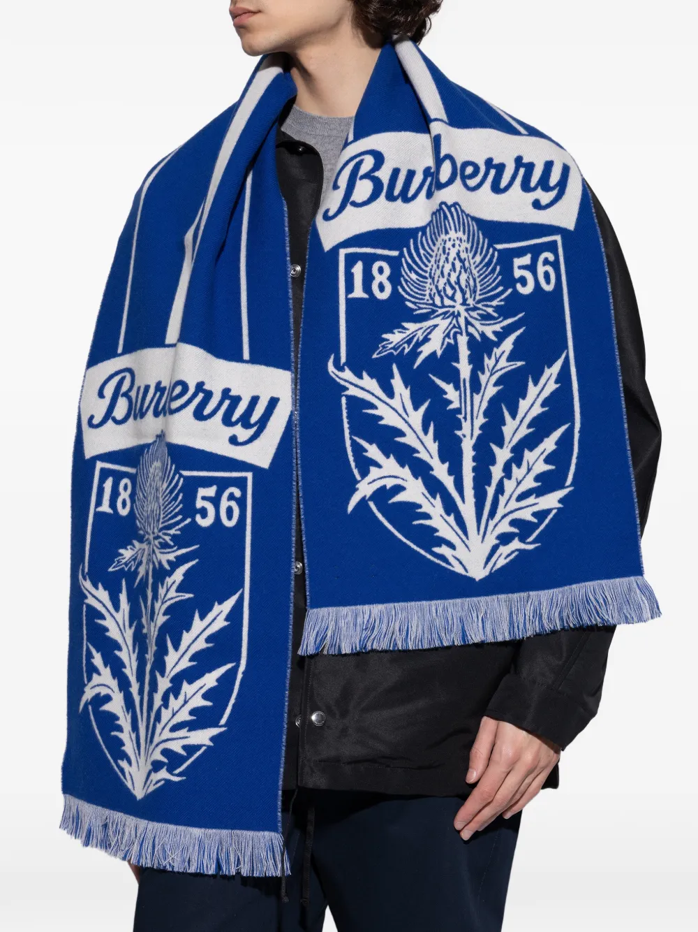 Burberry Thistle Shield wollen sjaal Blauw