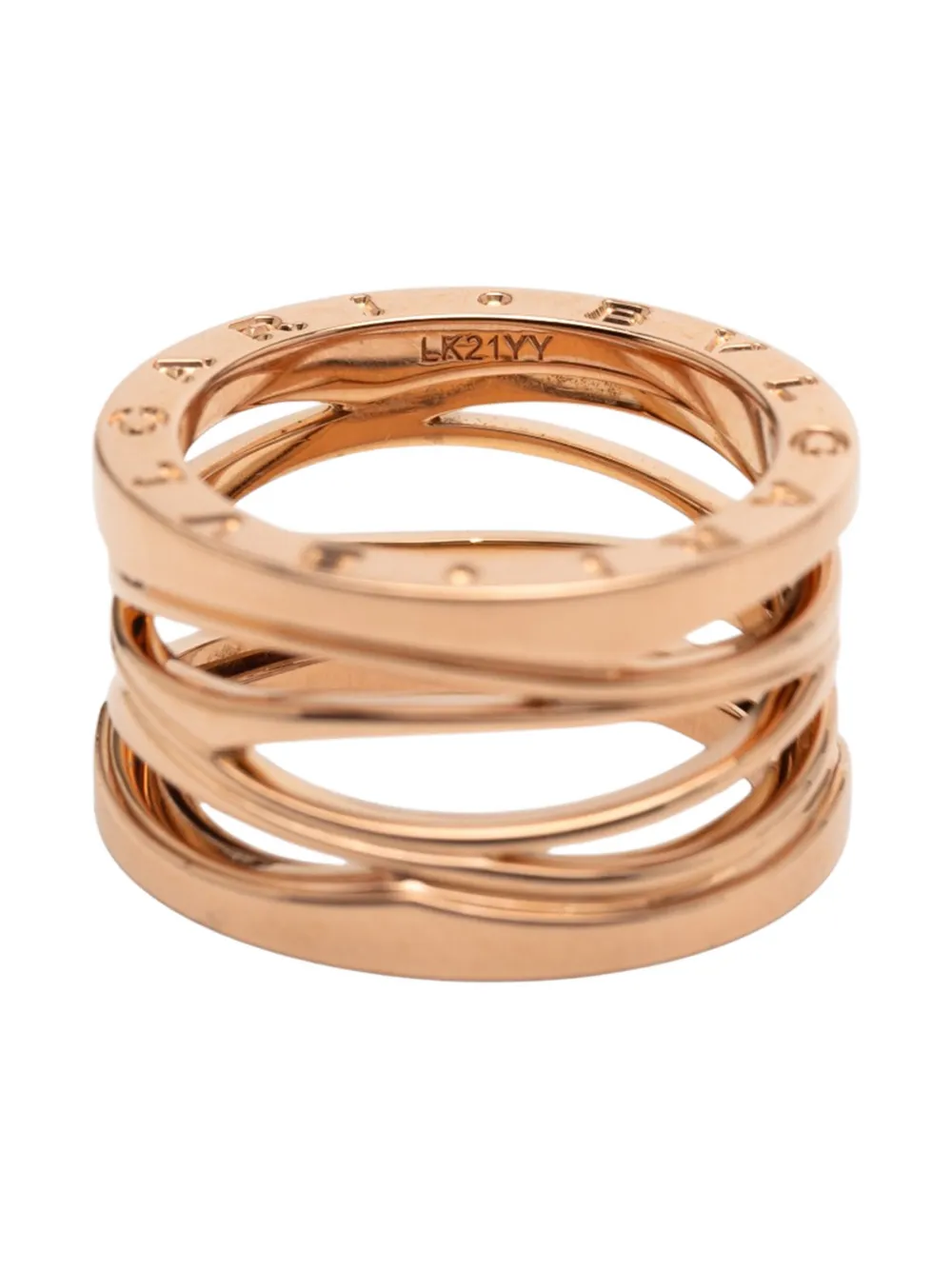 Pre-owned Bvlgari 2010-2025 18k Rose Gold B.zero1 Design Legend 3 Band Ring In Pink