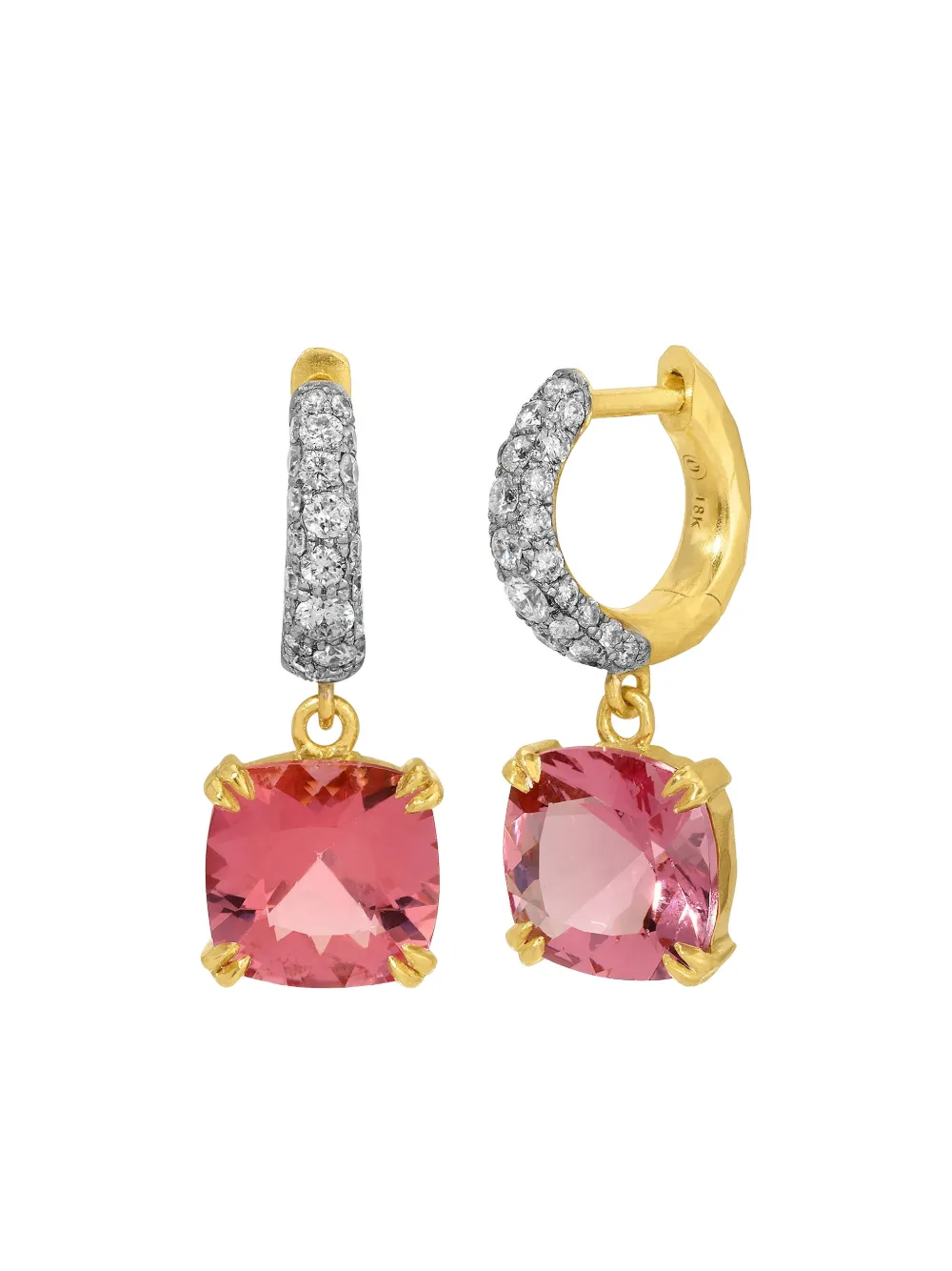 Octavia Elizabeth 18k Yellow Gold Cobblestone Diamond And Morganite Hoop Earrings In Gold