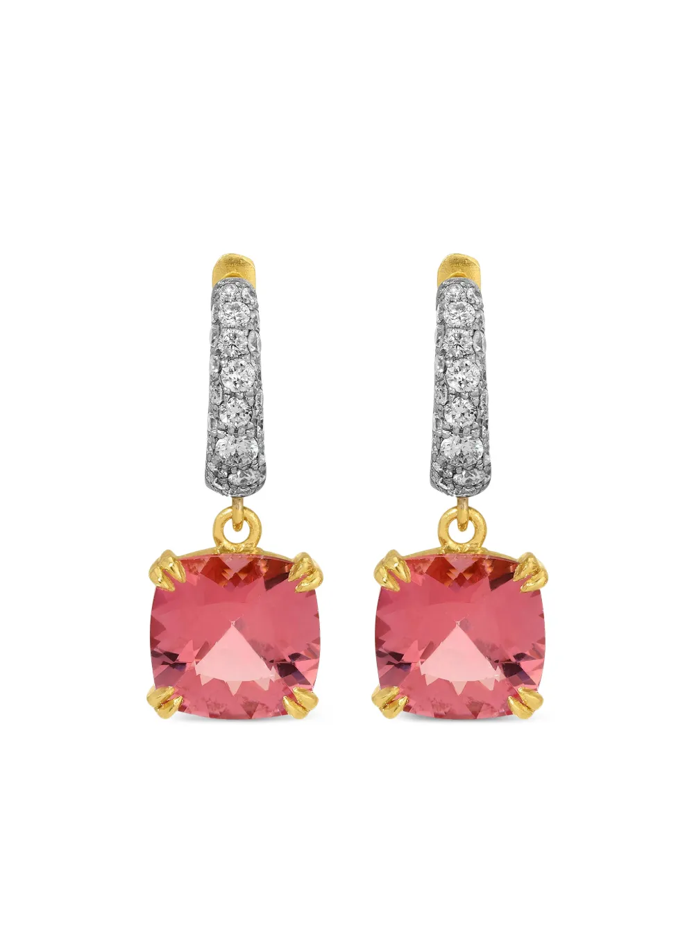 Octavia Elizabeth 18K yellow gold Cobblestone diamond and morganite hoop earrings - Oro