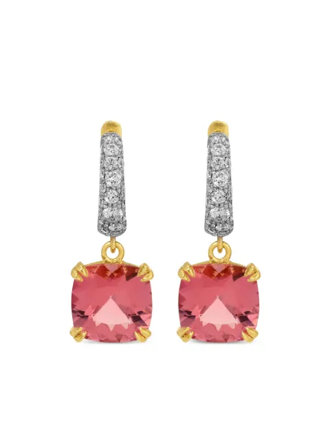 Octavia Elizabeth 18K yellow gold Cobblestone diamond and morganite hoop earrings