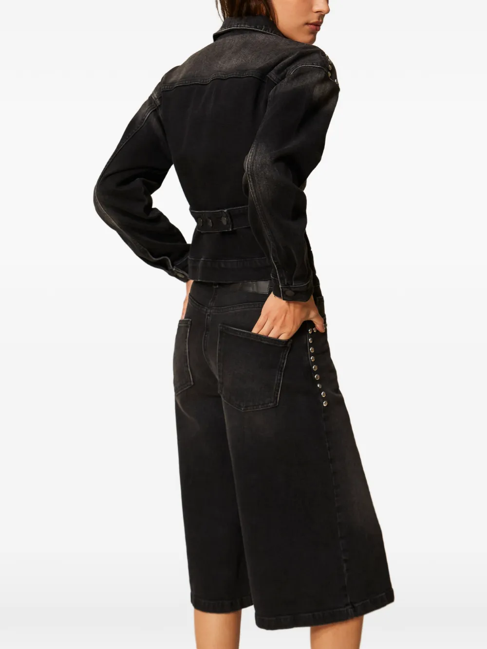 TWINSET Denim bermuda shorts met studs Zwart