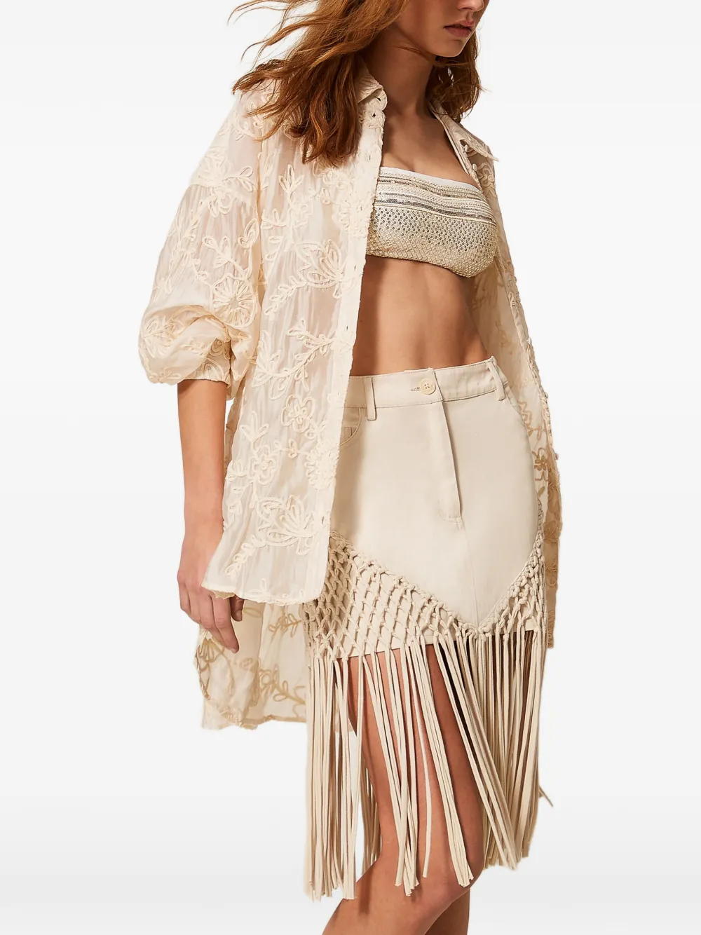  Twinset Fringed Mini Skirt - Neutrals 