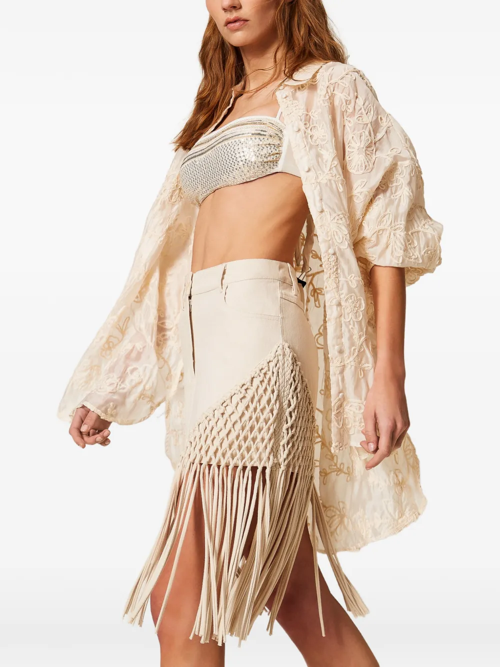 Twinset Fringed Mini Skirt - Neutrals 