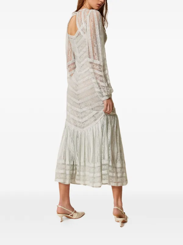 TWINSET Long Striped Lace Dress | Neutrals | FARFETCH JO