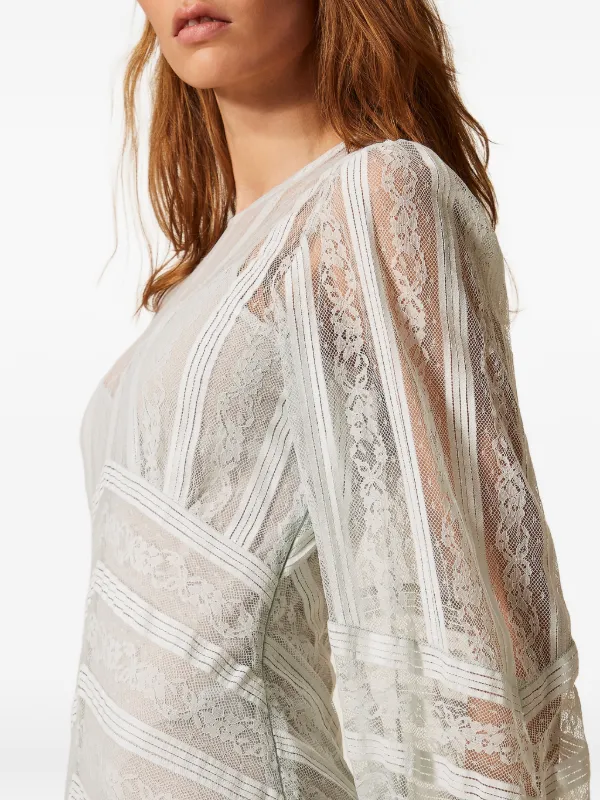 TWINSET Long Striped Lace Dress | Neutrals | FARFETCH JO