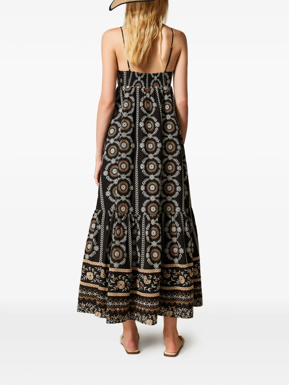 TWINSET Mousseline maxi-jurk met broderie anglaise Zwart